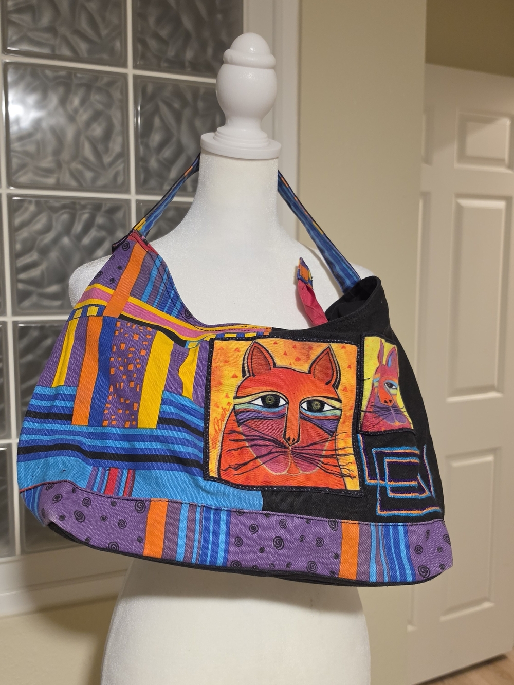 Laurel Burch Multicolor Canvas Backpack with Purple Interior and Lime Green Base